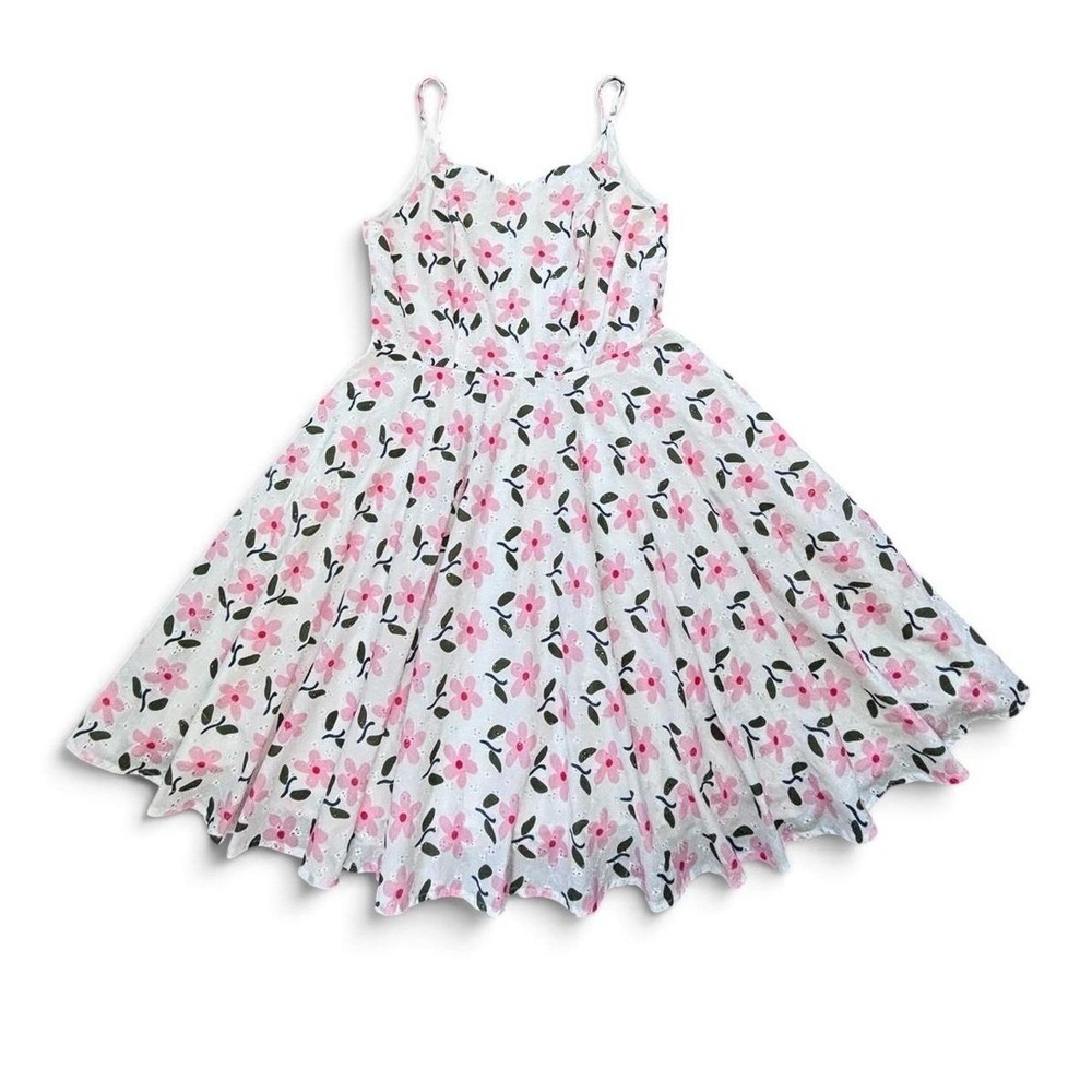 Magnolia Place Unique Vintage Pink Floral Eyelet 1950s Circle Swing Dress XXL